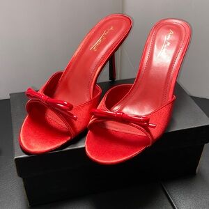 NWB - Anne Michelle Satin Red Open-Toe Slide Heels- SZ 10